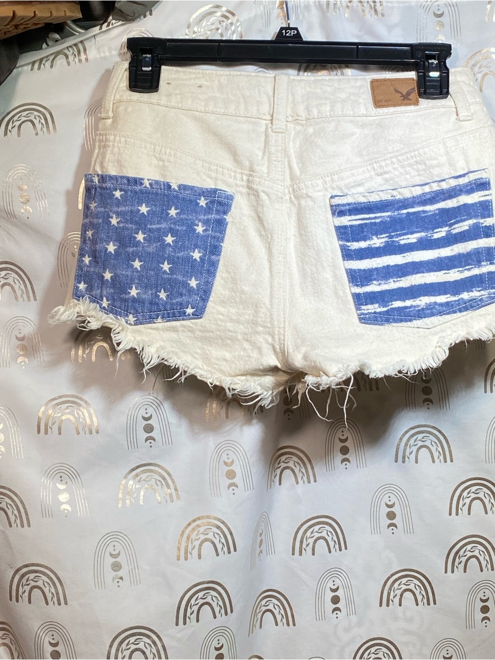 American Eagle Outfitters Cream Frayed Hem Denim Shorts - Picture 7 of 12
